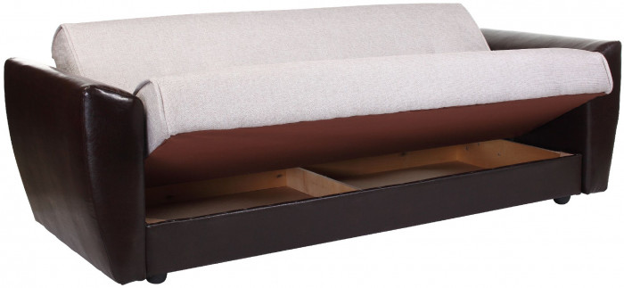 Диван-кровать Амстердам, 120х190, книжка, пружинный блок, рогожка/экокожа, бежевый