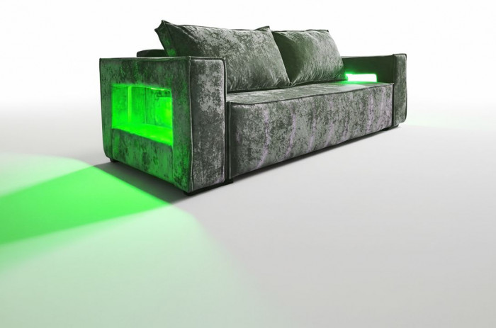 Диван-кровать Лофт Люкс Плюш с подсветкой, еврокнижка, независимый пружинный блок, 140х195, серый