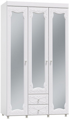 Шкаф 3-х дверный с ящиками и зеркалами Италия ИТ-58 белое дерево