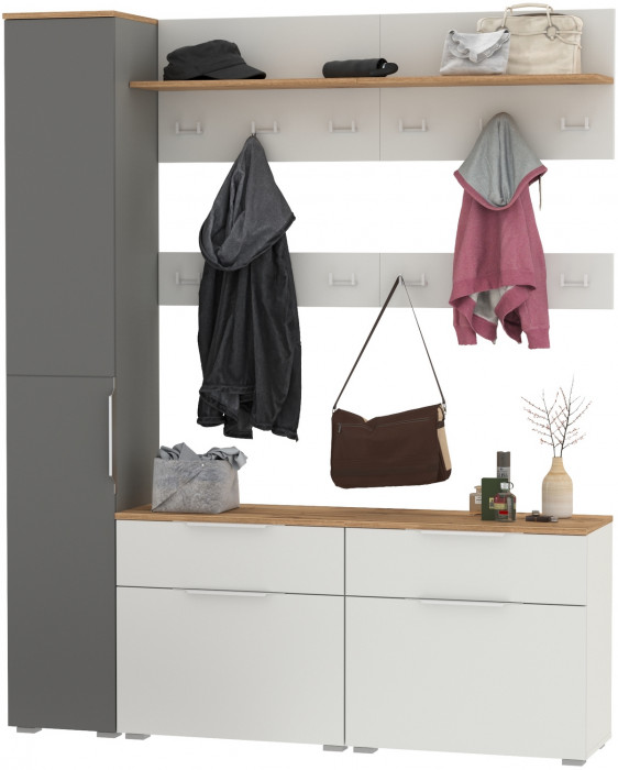 Октава Прихожая 52, белый шагрень/серый графит/дуб крафт золотой/фасады МДФ белый шагрень/серый графит