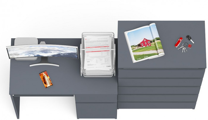 Мори Стол компьютерный МС-1 правый + Комод МК700.5, цвет графит, ШхГхВ 160,4х50х114 см., выдвижной ящик справа, НЕ универсальная сборка