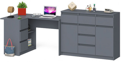 Мори Стол компьютерный МС-16 левый + Комод МК1200.4, цвет графит, ШхГхВ 244,8х84,9х94 см., выдвижные ящики слева, НЕ универсальная сборка