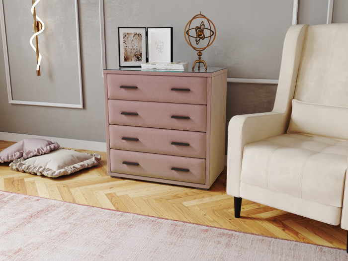 Интерьерный комод со стеклом пыльная роза