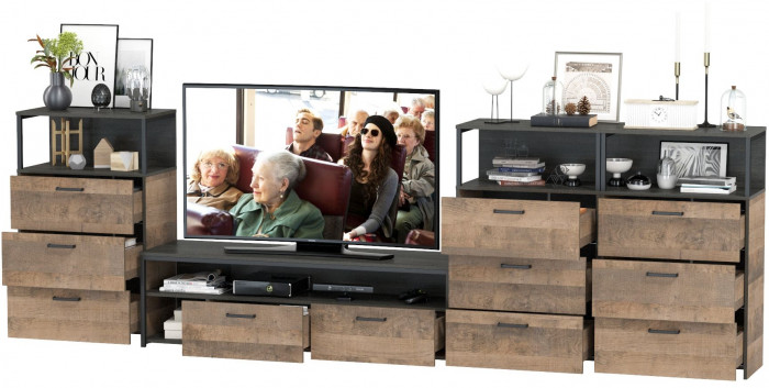 Трувор Гостиная 108, цвет дуб гранж песочный/интра, ШхГхВ 347,8х45,4х210 см., универсальная сборка