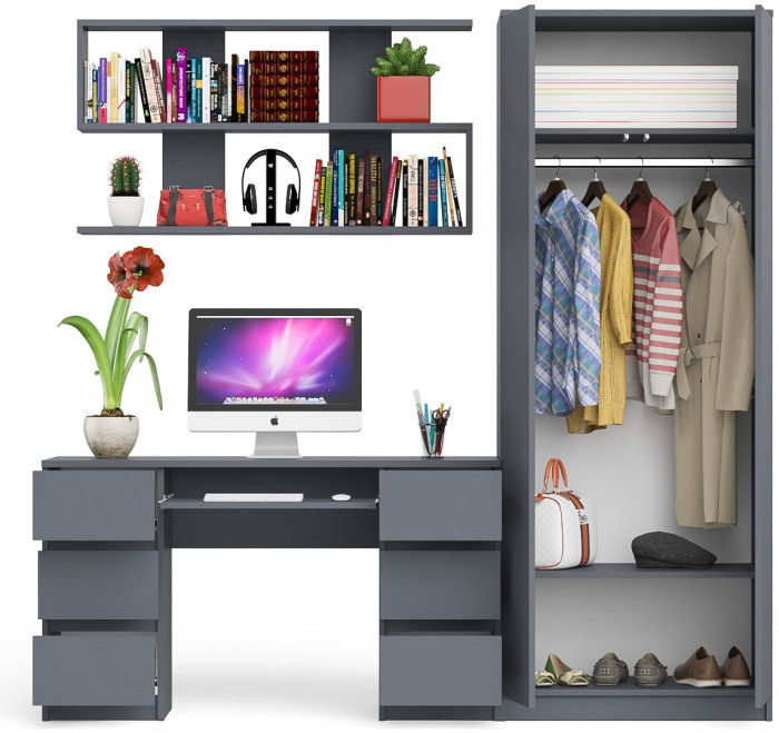 Мори компьютерный стол МС-2 + Шкаф МШ800.1 + Полка 1200, графит