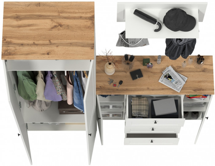 Остин Прихожая 15, белый шагрень/дуб крафт золотой