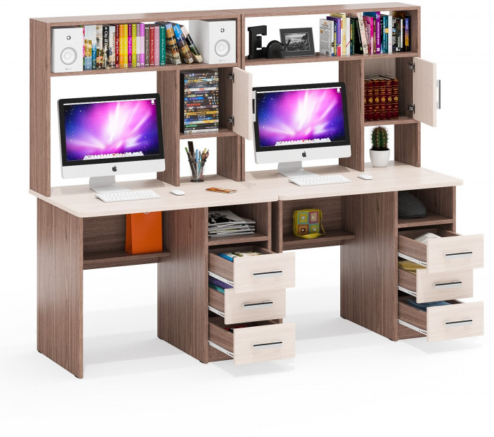 компьютерный стол С-МД-СК9+компьютерный стол С-МД-СК9, ясень шимо светлый/ясень шимо тёмный