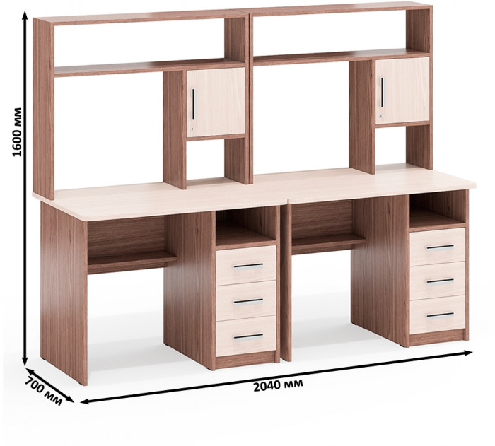 компьютерный стол С-МД-СК9+компьютерный стол С-МД-СК9, ясень шимо светлый/ясень шимо тёмный