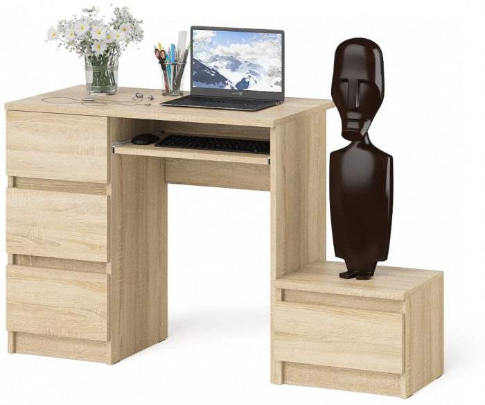 Мори компьютерный стол МС-6 левый + Тумба ТМП400.1, дуб сонома