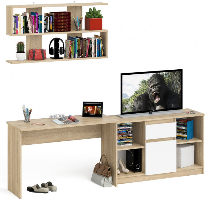 Мори письменный стол МСП1200.1 + Тумба МТВ1204.1 + Полка 1200, дуб сонома/белый