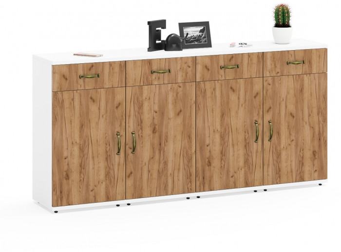 Лидер-8 Тумба МД 3.15 4 шт., цвет белый шагрень/крафт золото, ШхГхВ 160х30х75 см., универсальная сборка