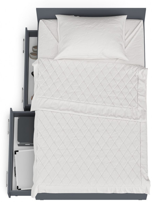 Мори Кровать с ящиками 1200, цвет графит, ШхГхВ 123,5х203,5х70 см., сп.м. 1200х2000 мм., без матраса, основание есть