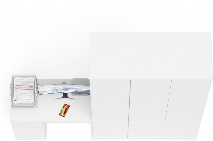 Мори Стол компьютерный МС-1 левый + Шкаф МШ1200.1, цвет белый, ШхГхВ 210,4х50,4х209,6 см., выдвижной ящик слева, НЕ универсальная сборка