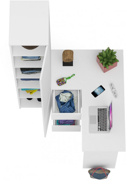 Мори Стол компьютерный МС-16 левый + Пенал МШ400.1, цвет белый, ШхГхВ 164,8х84,9х209,6 см., выдвижные ящики слева, НЕ универсальная сборка