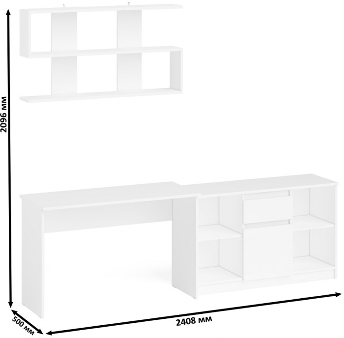 Мори Стол письменный МСП1200.1 + Тумба МТВ1204.1 + Полка 1200, цвет белый, ШхГхВ 240,8х50х209,6 см., универсальная сборка