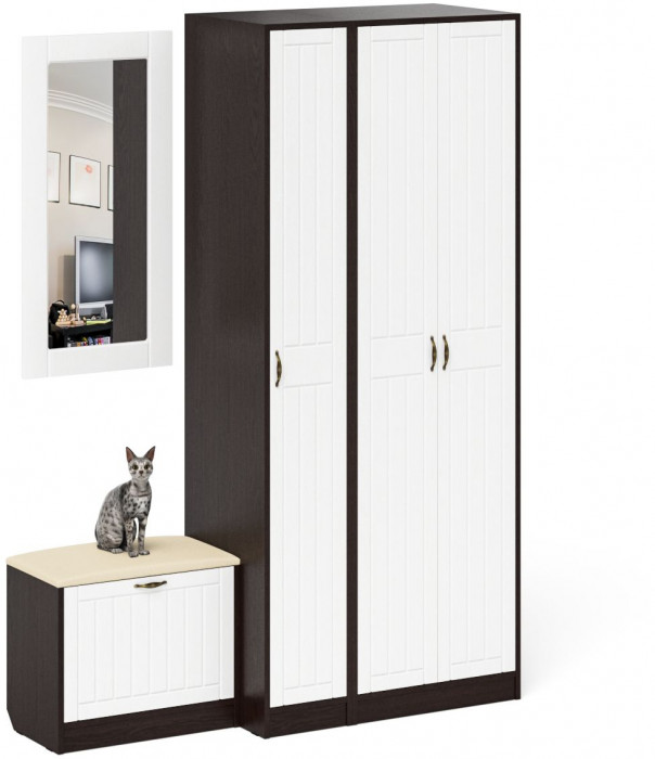 Прихожая П-6 Компоновка № 46, цвет венге/фасады МДФ белое дерево фрезеровка прованс, ШхГхВ 150х50х210 см., универсальная сборка