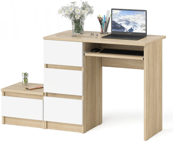 Мори компьютерный стол МС-6 левый + Тумба ТМП400.1, дуб сонома/белый