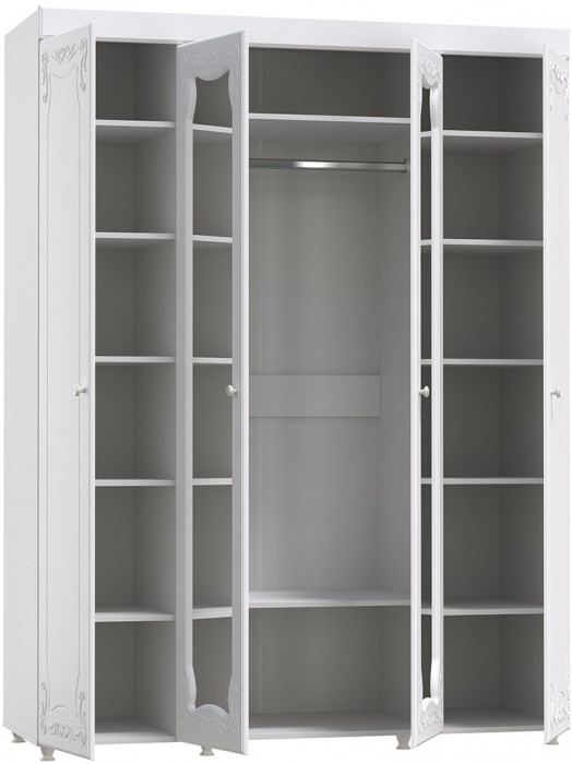 Шкаф 4-х дверный с 2-я зеркалами Италия ИТ-60 белое дерево