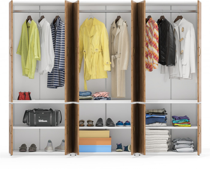 Лидер-8 Шкаф МД 19Б 3 шт., цвет белый шагрень/крафт золото, ШхГхВ 240х50х190 см., универсальная сборка