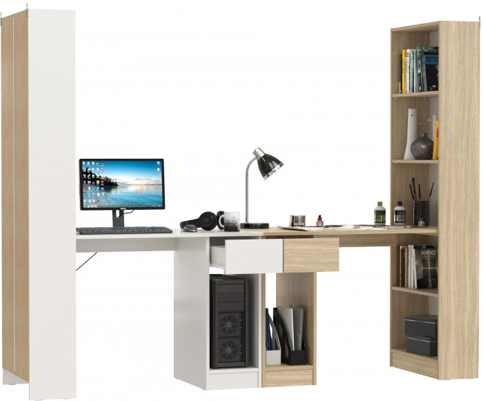 Два Стола письменных Лайт 10.01, цвет белый гладкий/плэйн, ШхГхВ 230,6х58,2х179 см., универсальная сборка(обязательно крепление к стене)