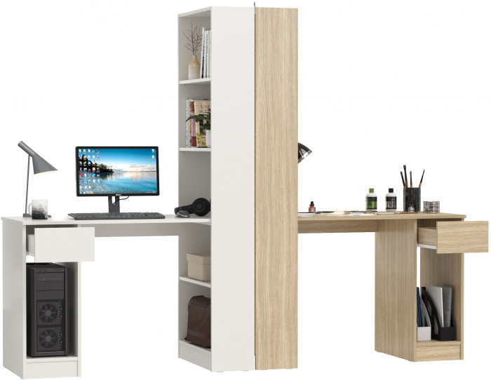 Два Стола письменных Лайт 10.01, цвет белый гладкий/плэйн, ШхГхВ 230,6х58,2х179 см., универсальная сборка(обязательно крепление к стене)