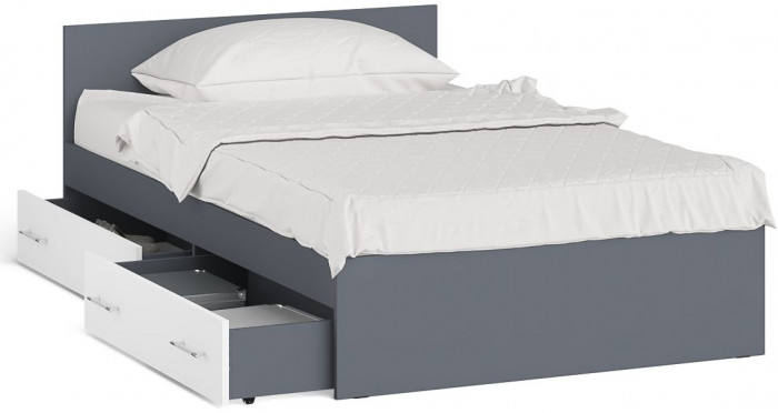 Мори Кровать с ящиками 1200, цвет графит/белый, ШхГхВ 123,5х203,5х70 см., сп.м. 1200х2000 мм., без матраса, основание есть