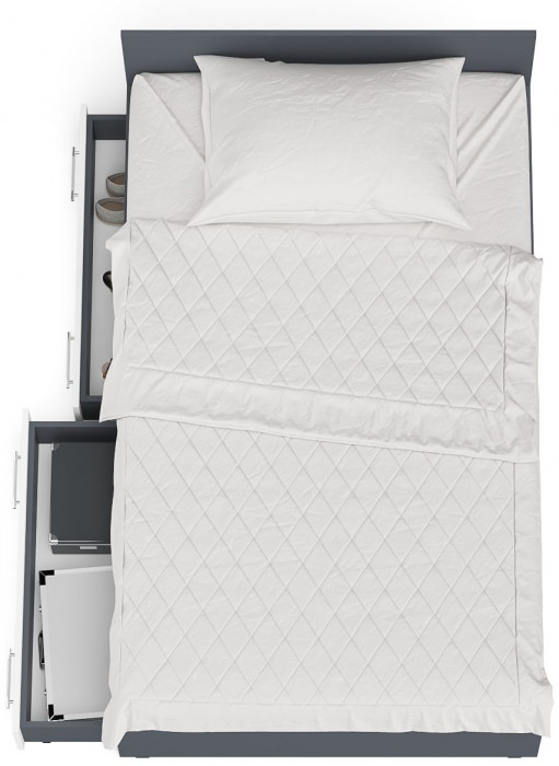 Мори Кровать с ящиками 1200, цвет графит/белый, ШхГхВ 123,5х203,5х70 см., сп.м. 1200х2000 мм., без матраса, основание есть