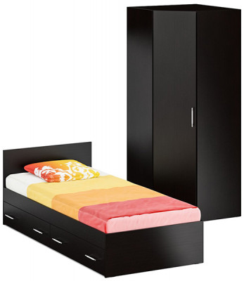 Кровать с ящиками 0900 + Шкаф угловой Стандарт, цвет венге, ШхГхВ 93,5х203,5х70 + 81,2х81,2х200 см., сп.м. 900х2000 мм., без матраса, основание есть