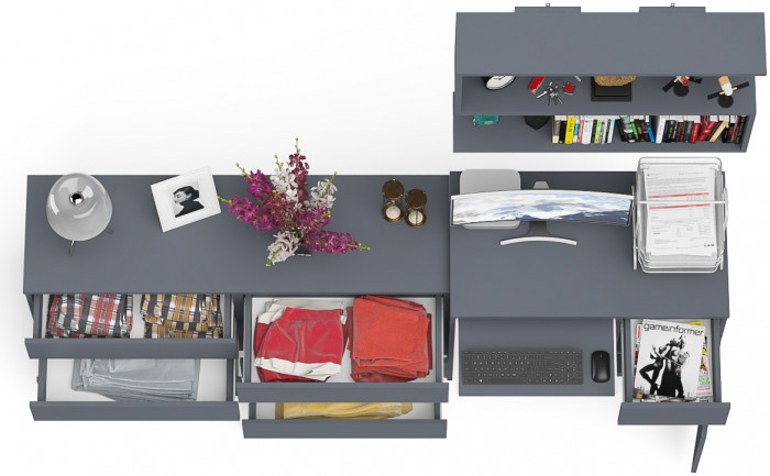 Мори Стол компьютерный МС-1 правый + Комод МК1380.6 + Полка 900, цвет графит, ШхГхВ 228х50х209,6 см., НЕ универсальная сборка