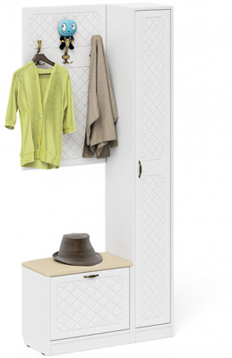 Прихожая П-6 Компоновка № 21, белая шагрень/фасады МДФ белое дерево фрезеровка ромб