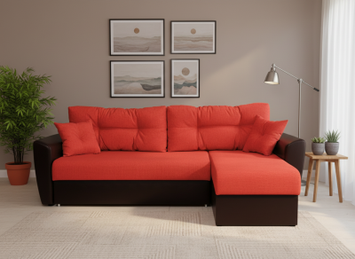 Диван-еврокнижка угловой Амстердам, 150х200, рогожка/экокожа красный