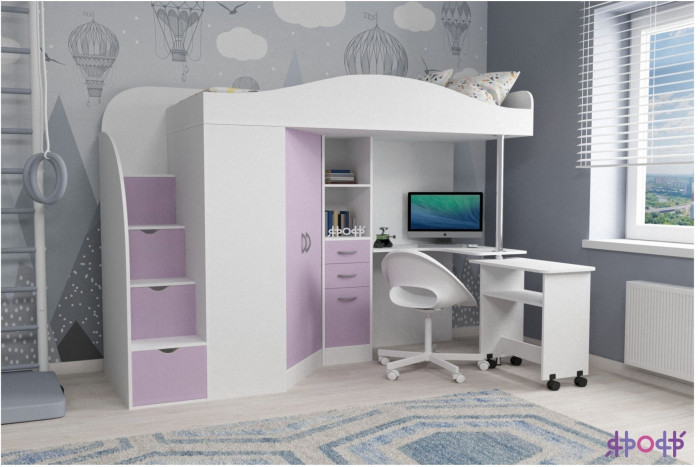 Кровать-чердак Юниор 4 (Дуб молочный/Ясень Анкор темный)