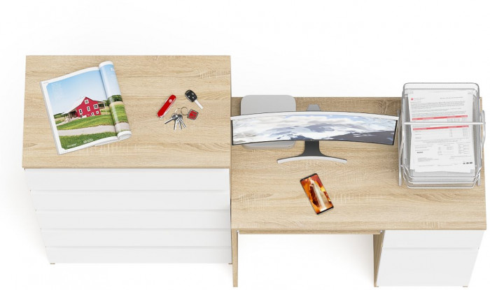 Мори Стол компьютерный МС-1 правый + Комод МК700.5, цвет дуб сонома/белый, ШхГхВ 160,4х50х114 см., выдвижной ящик справа, НЕ универсальная сборка