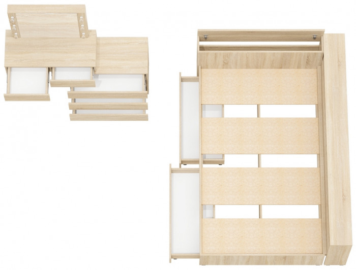 Ксения Кровать с ящиками 1200 + прикроватный блок + Столик с подсветкой 110, дуб сонома