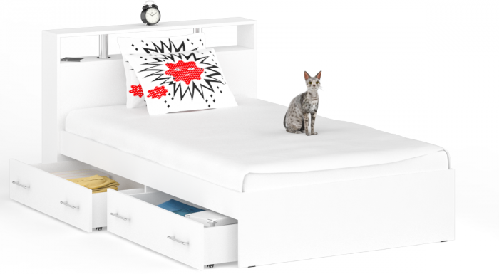 Камелия Кровать с ящиками 1200, цвет белый, ШхГхВ 123,5х217х78,2 см., сп.м. 1200х2000 мм., без матраса, основание есть