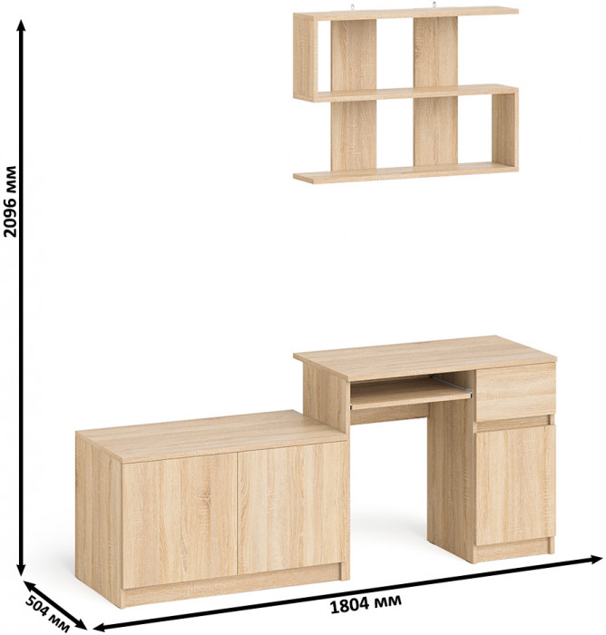 Мори компьютерный стол МС-1 правый + Тумба МА900.1 + Полка 900, дуб сонома