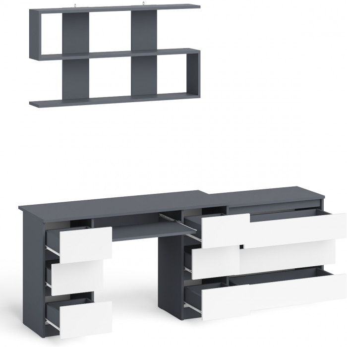 Мори компьютерный стол МС-2 + Комод МК800.1 + Полка 1200, графит/белый