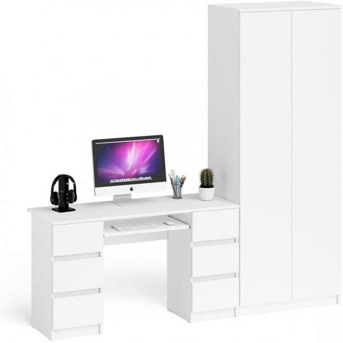 Мори компьютерный стол МС-2 + Шкаф МШ800.1, белый