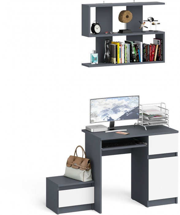 Мори Стол компьютерный МС-1 правый + Тумба ТМП400.1 + Полка 900, цвет графит/белый, ШхГхВ 130,4х50х209,6 см., НЕ универсальная сборка