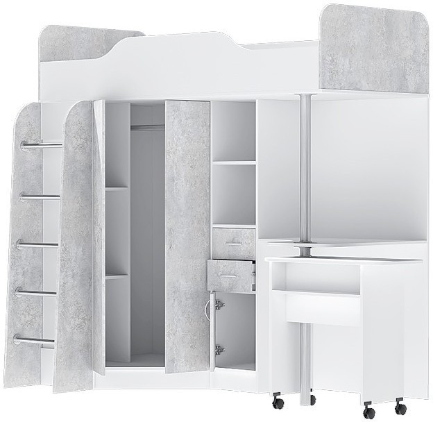 Кровать-чердак Бриз-1 80х190 (Бетон Светлый / Белый Глянец)