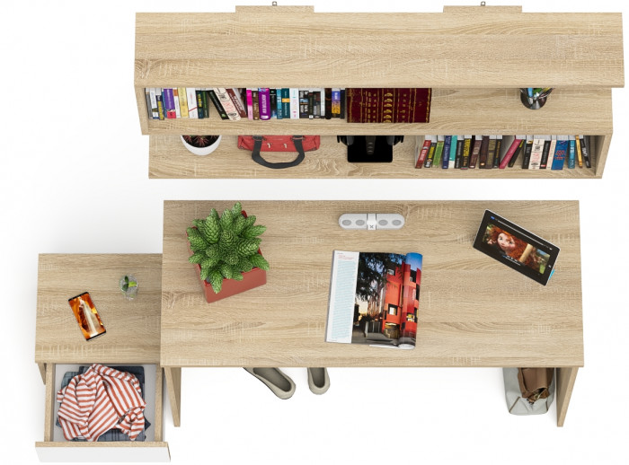 Мори письменный стол МСП1200.1 + Тумба ТМП400.1 + Полка 1200, дуб сонома/белый