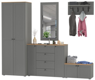 Остин Прихожая 53, цвет серый графит/дуб крафт золотой, ШхГхВ 280х54,3х229,6 см., универсальная сборка