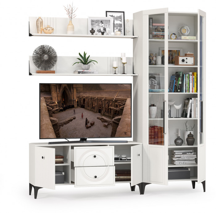 Валенсия Гостиная № 059, ЛДСП белый шагрень/МДФ белый шагрень