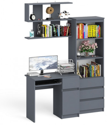 Мори компьютерный стол МС-1 правый + Стеллаж МСТ600.3 + Полка 900, графит
