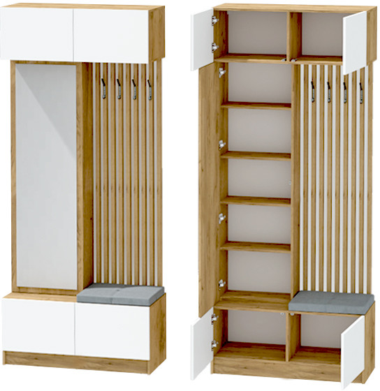 Модульная Прихожая Иннэс-10, набор 1, Дуб крафт золотой/Белый глянец