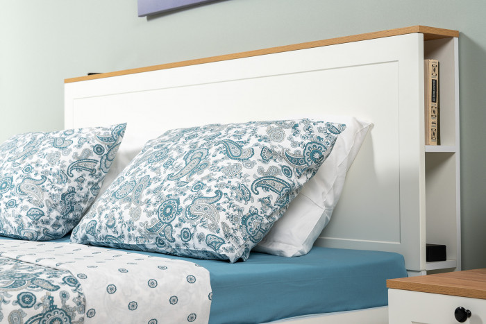 Остин 11.53 Кровать + ортопед + 13.336.03 Шкаф для одежды + 16.152 Тумба прикроватная, белый шагрень/дуб крафт золотой