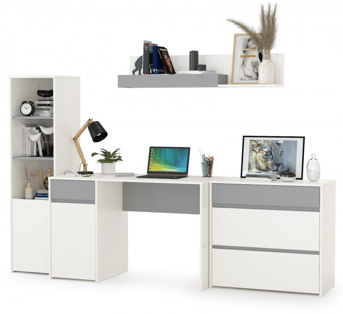 Торонто Компоновка № 02, цвет белый шагрень/стальной серый, ШхГхВ 240х53,1х149,7 см., универсальная сборка