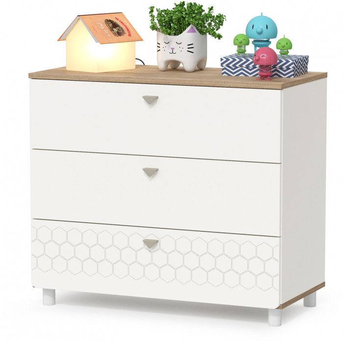 Эйп 13.14 Стеллаж + 13.322 Комод + 13.14 Стеллаж, цвет белый/дуб белый, ШхГхВ 191х41,5х183,8 см., универсальная сборка