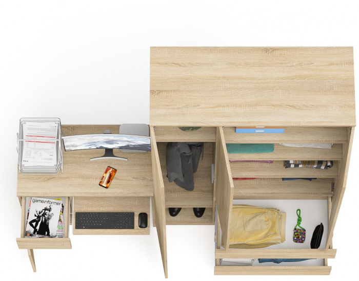 Мори Стол компьютерный МС-1 левый + Шкаф МШ1200.1, цвет дуб сонома, ШхГхВ 210,4х50,4х209,6 см., выдвижной ящик слева, НЕ универсальная сборка