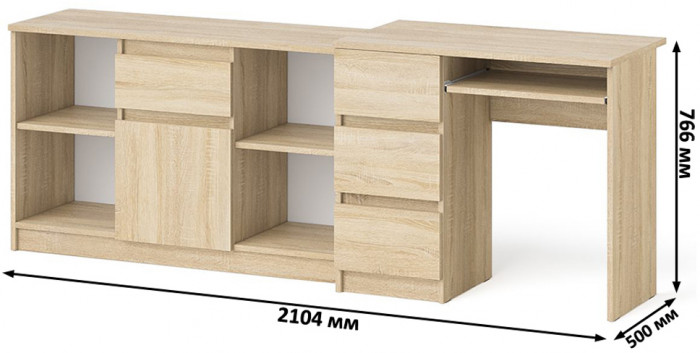 Мори Стол компьютерный МС-6 левый + Тумба МТВ1204.1, цвет дуб сонома, ШхГхВ 210,4х50х76,6 см., выдвижные ящики слева, НЕ универсальная сборка
